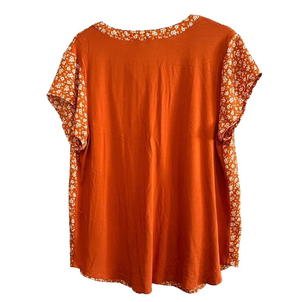 Papermoon Rust Orange Floral V-Neck Flutter Sleeve Blouse - Picture 2 of 9